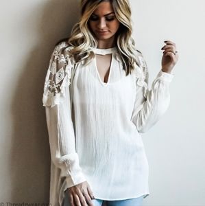 Boho Lace detailed blouse light cream Top